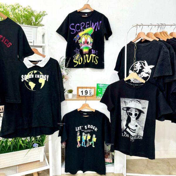 เสื้อยืดดำล้วน CT-K ป้ายแอปเปิ้ล - Image 2
