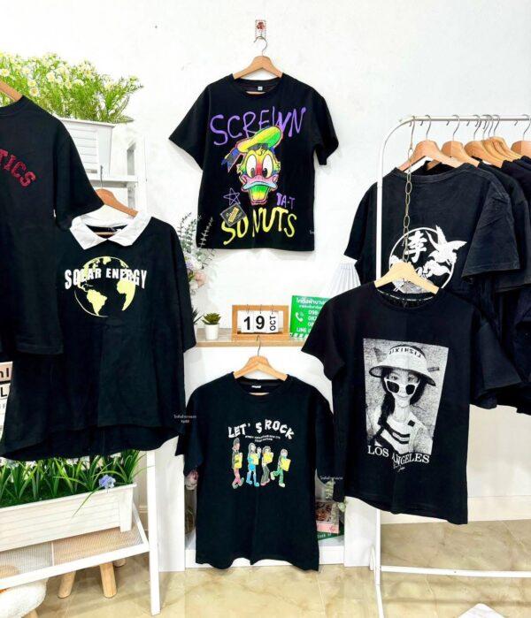 เสื้อยืดดำล้วน CT-K ป้ายแอปเปิ้ล - Image 2